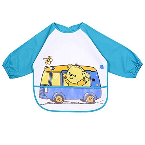 Cute Waterproof Baby Feeding Clothes Long-sleeved Baby Bibs Bus