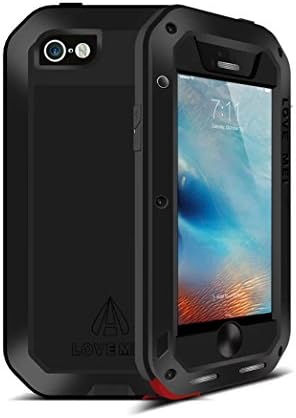 iPhone SE Case,LOVEOURS,Powerful for iPhone SE Case,Shockproof Dustproof Water Resistant Cases Heavy duty military metal Cases Toughened Gorilla glass cover for iPhone SE Case Super Shake Silicone Edge (Black)