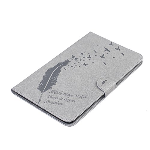 Samsung Galaxy Tab E 9.6-Inch SM-T560 Hülle, DEENOR Stilvoll 3D Drucken Feather und Vögel Serie Brieftasche Tasche PU Leder Flip Protective Stand Tasche Schutzhülle Hülle für Samsung Galaxy Tab E 9.6-Inch SM-T560 / T561 / T565.[Feather-Grey] - 7