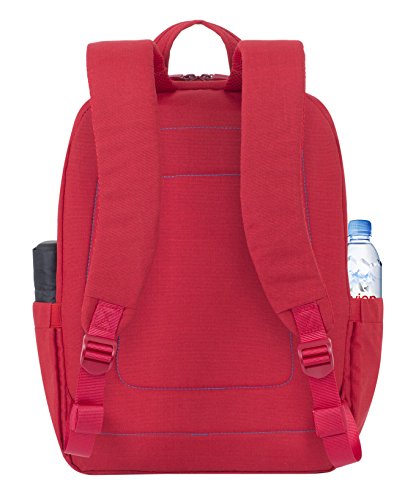 RIVACASE Notebook Rucksack bis 15.6“ – Stilvolle Tasche aus wasserabweisenden Material und extra verstärkten Seiten – Rot - 5