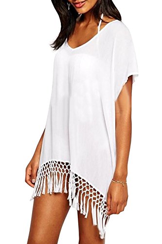 Jastore®Damen weiß Strandponcho Sommer Überwurf Kaftan Strandkleid Bikini Cover Up