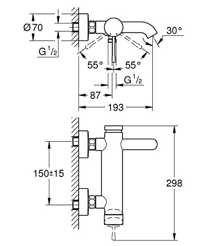Grohe 33624001 Essence Wannenarmatur für die Wandmontage, integrierter Rückflussverhinderer - 2