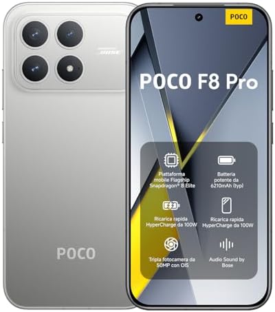 XIAOMI POCO F8 Pro, Smartphone 12+512 GB, Titanium, Audio Sound by Bose
