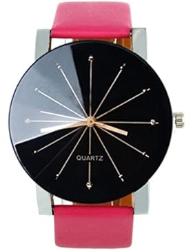 Winwintom Herren-Armbanduhr, Quarz-Zifferblatt, rosa Lederarmband, rundes Gehäuse