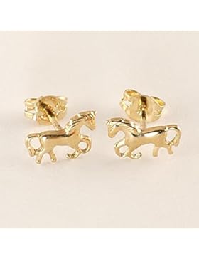 ASS 333 Gold Paar Ohrringe Ohrstecker Pferd, Pferde, poliert, glänzend