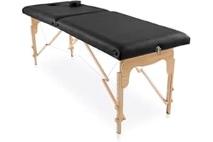 PLUS SANTE - Table de Massage Pliante Professionnelle Livia 2 Plans, Légère et Ergonomique avec Sac de Transport, Confort Optimal (Bois, Noire)