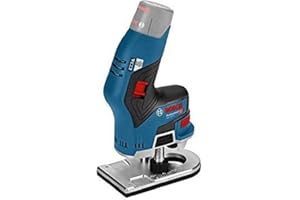 Bosch Professional 12V System cordless Palm Router GKF 12V-8 (incl. Open-ended spanner 17 mm, Collet with nut 1/4"" (also compatible with 6/8 mm collets), cardboard box)