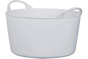 ‎RED HOG RED HOG Gartenkorb Kunststoff 14L Griffe Haltbarkeit: 120 kg Flexi Bag Wäschekorb Rund Behälter für Haus, Garten, Gebäude, Superstark, Mehrzweck, Verstärkungsrippen, Rissbeständig, Weiß