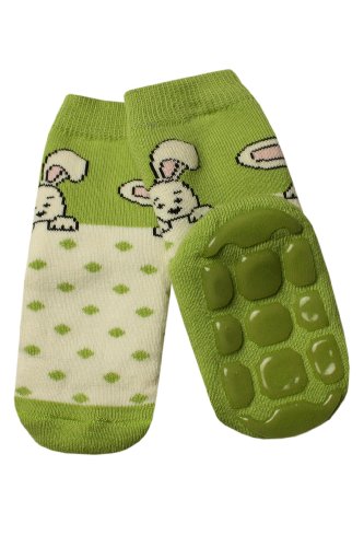 Weri Spezials Baby-Unisex Terry ABS Rabbit Slippers Anti Non Slip Socks 6-9 Months Green