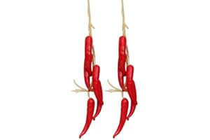 URFEDA Pack of 2 Artificial Vegetables Hanging Decoration, Artificial Red Chilli Vegetable Decoration, Artificial Vegetable Braid, Indoor Decoration for Home, Kitchen, Garden, Vegetables, Party,