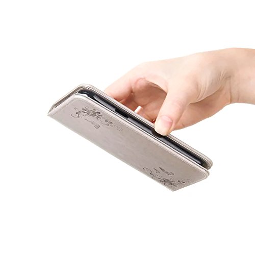 SKYXD Leder Hülle für Samsung Galaxy A5 2016 Rosen Blumen und Schmetterlings Muster,PU Folio Klappbar SchutzHülle [Brieftasche Kartenfach / Magnet / Standfunktion / Trageschlaufe] KlappHülle für mit [Koala Handyanhänger + Eingabestift] 3 in 1 Zubehör Set Handy Tasche Etui for für Samsung Galaxy A5 2016 A510F Bookstyle Flip Case Leather Cover With [Stylus and Dust Plug]- Grau - 8