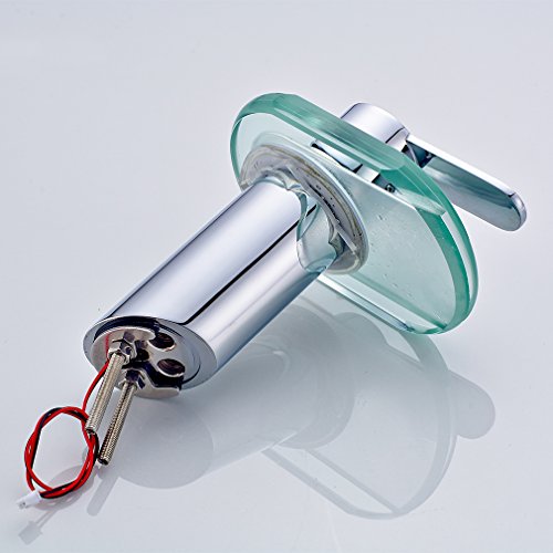 Chrom Waschtischarmatur LED RGB Ellipse Glas Wasserfall Wasserhahn Kupfer Waschbeckenarmatur für Bad Armatur - 7
