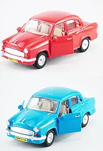 Toyco Pack of 2 Pull Back Ambassdor Car Toys for Kids 3+ Years ( Front Doors Openable ) (Multicolor, Combo Pack of: 2)