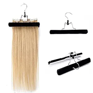 Hair Extensions Hanger Wooden Hair Holder with Double Anti-slip Stickers for Clip in Extensions Bundles Black