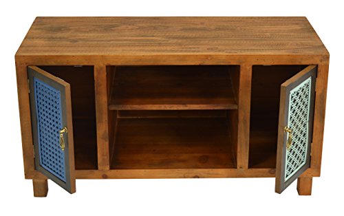 ts-ideen TV-Bank Lowboard HiFi-Schrank Vintage Antik Shabby Design Used Style Massivholz braun zwei Türen mit buntem Muster - 8