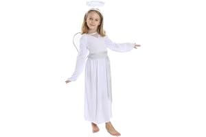 I LOVE FANCY DRESS Child’s Angel Costume – White Robe with Silver Detailing, Angel Halo Headband & Silver Wings – Perfect for Nativity Plays and Christmas Fancy Dress Events