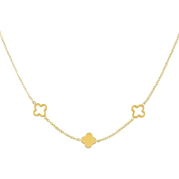 DIAMOND MODE Kleeblatt Halskette Damen Schmuck - Clover Perlmutt, 18K Vergoldet, Chirurgenstahl, 42cm + 5cm, Wasserfest, Geschenk (Gold