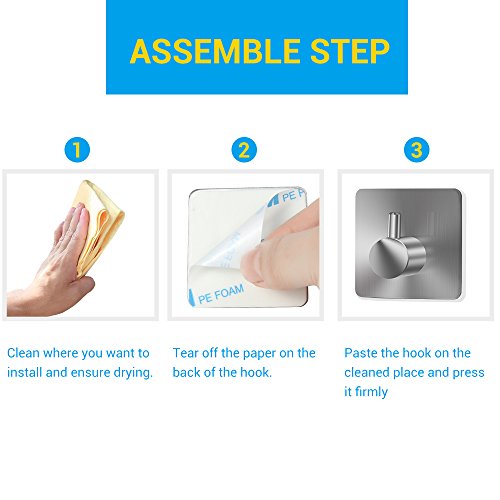 Handtuchhaken 4er, Ohne Bohren Quadratisch Leiste Selbstklebend 3M Eckig für Tür küche Bad Dusche zum kleben, Edelstahl Glänzend Gebürstet, Für Glasduschwand Stange - 3