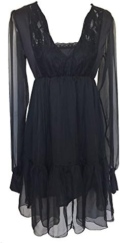 Black Peasant Boho Retro Empire Waist Gypsy Gothic Chic Hippy Lace Chiffon Dress (14)