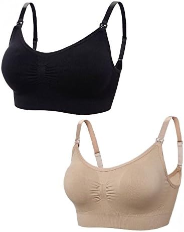 Womens Seamless Maternity Nursing Bra By Bonberry 2Pack Black+Beige Padded For Breastfeeding Sleeping