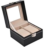 Sinoba watch case, watch case, display case, for 2 watches, leather look, real glass window.