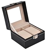 Samt Sinoba Uhrenkoffer Uhrenbox Schaukasten Uhrenkasten Uhrenvitrine für 2 Uhren Leder-Look Echtglas-Fenster