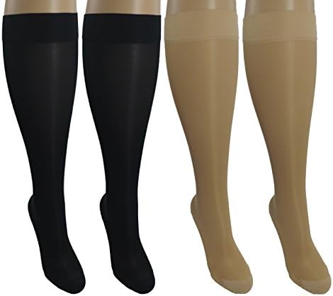 4 Pair Sheer Ladies Graduated Compression Socks, Moderate/Medium Graduated Compression 15-20 mmHg. Nurses, Work, Therapy, Shin-Splints, Edema, Pregnancy/Maternity, Travel & Flight Knee-High Hosiery.