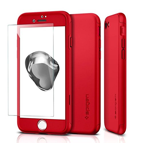 iPhone 7 Case, SpigenÂ® [Air Thin Fit 360] [Red] iPhone 7 Full Body Case with [2-PackTempered Glass Screen Protector ] Exact Slim Full Protection Case with for iPhone 7 - (042CS21726)