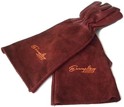 Rose Pruning Gloves for Men and Women - Thorn Proof Goatskin Leather Gardening Gloves with Gauntlet (Large, Maroon)
