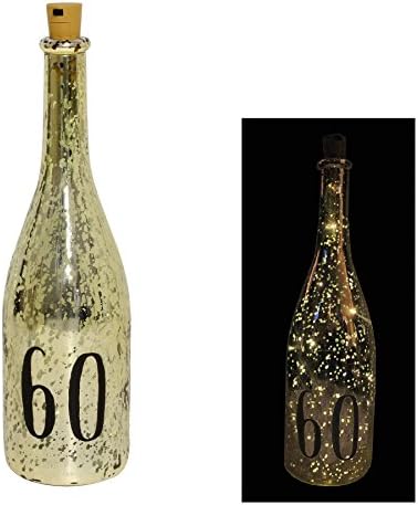 Gold Crackle Glaze Battery Light Up Bottle with Number - 60th Birthday Gift
