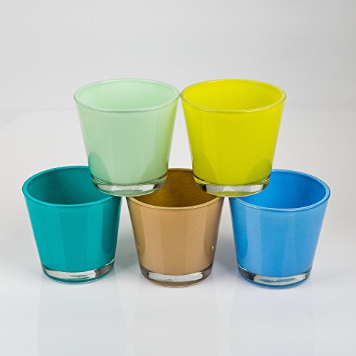 Set 2 x Blumentopf / Teelichtglas RANA, petrol, 13 cm, Ø 14 cm – Orchideentopf / Windlichtsglas – INNA Glas - 3