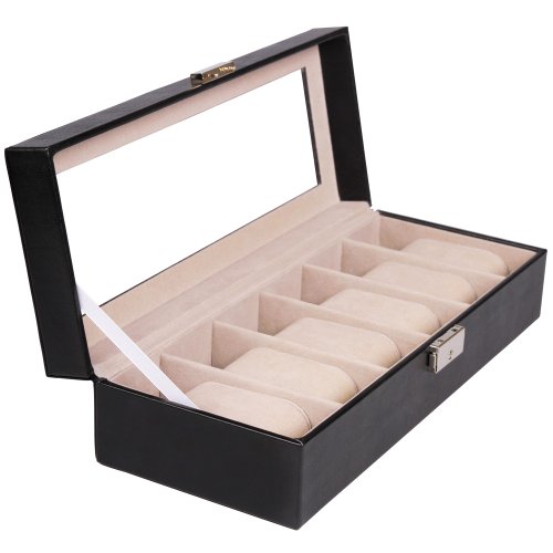 Jago Uhrenkasten Uhrenbox Schmuckbox Uhrenschatulle mit Platz für bis zu 6 Uhren inkl. 2 Schlüssel in Schwarz - 2