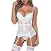 Produktbild UFODB Damen Bustier Korsett Gürtel Taille Bodydoll Weiß Dessous Lace Strap Split Bademantel für Frauen