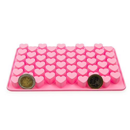 Silikonform mit Herzen, 55 kleine Herzchen, süße Silikonform, Party- Eiswürfel, Schokolade, Pralinen, Backform, Geschenkidee, Geburtstag, Valentinstag, Liebe, Romantik, heart, Amor, Farbe: Rosa - 2
