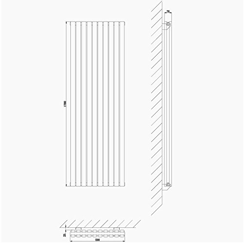 Hudson Reed Heizkörper Revive – Vertikaler Design-Heizkörper aus Stahl in Weiß (RAL 9016) – 1780 x 590 mm – 3697 Watt – Doppellagig - 6