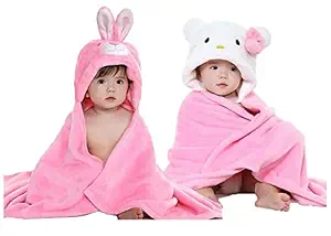 First Kick Baby Blankets Newborn Combo Pack of Super Soft Bathrobe Baby Wrapper Cum Baby Bath Towel for Baby Boys, Baby Girls, Babies (80cm x 80cm, 0-6 Months) Pack of 2