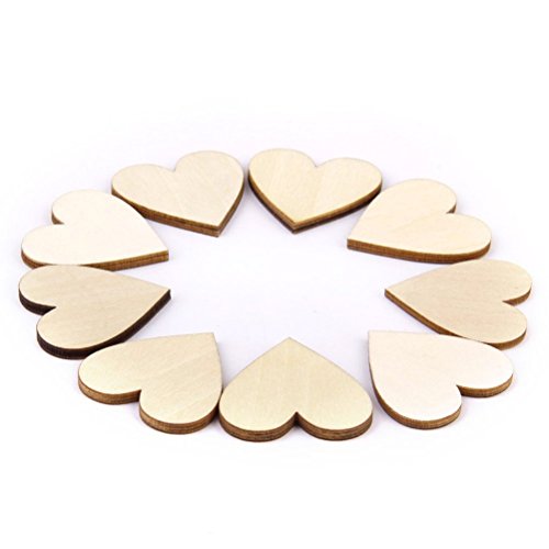 Tinksky Holz Herzen, leere Herzen 40mm Holz Scheiben Scheiben – 50stk (Holz Farbe) - 6