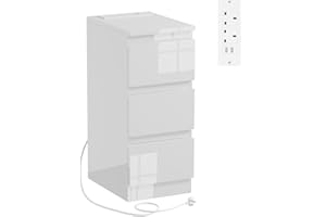 Menaka Small Narrow Bedside Table with Charging Station 2 USB Ports & 2 Power Sockets, Bedroom 25CM Slim 3 Drawers Bedside Cabinet Nightstands Living Room Sofa Side Table
