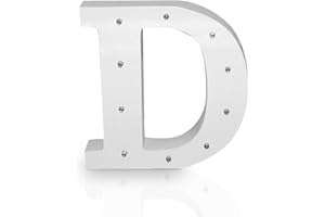 K AKTUAL Letra D en Madera Blanca Iluminada con 10 Luces LED - Decoración e Iluminación de Escaparates o Espacios - Ideal para Apoyar o Colgar - Funciona con Pilas AAA - Altura 15 cm - Aktual