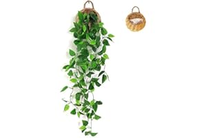 ANZOME Plantas Colgantes Artificiales con Cesta de Madera, 107 cm Plantas Colgantes Artificiales en macetas para Oficina Cocina Jardín Fiesta Decoración de Pared (Ivy)