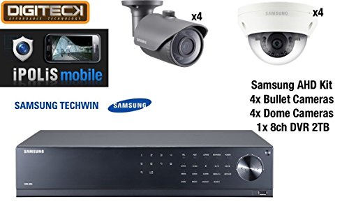 Samsung 8 Camera Kit – 4 Dome & 4 Bullet CCTV Cameras & 8 Channel DVR 2TB AHD 1080p Plug&Play Suitable Indoor & Outdoor Vandal Resistant & Weatherproof