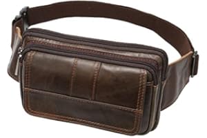 HEBETAG Sac Banane Vintage en Cuir pour Homme et Femme - pour Voyage, randonnée, Course à Pied - Ceinture Fine pour téléphone Portable - Sac à Main - Café, Marron