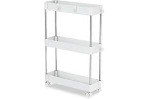 K AKTUAL Carrito Organizador con Ruedas Giratorias de 3 Alturas Estrecho - Carro Cocina, Baños, Garaje u Oficina - Carrito para Almacenamiento Móvil - Blanco - 40 x 13 x 60 cm - Aktual
