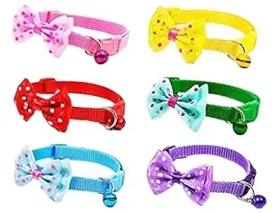 Pet Collar Adjustable Bow-Tie with Bell for Dog and Cat Lightweight, Soft & Comfy Breakaway Nylon Collars by RS PET Shop (Red)
