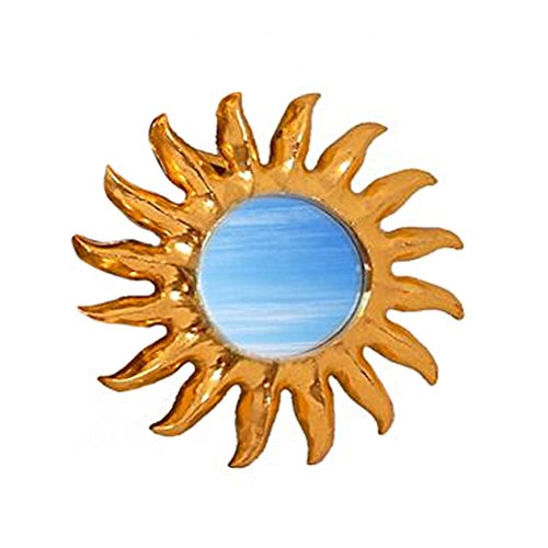 Wanddeko Feng Shui Spiegel Sonne aus Holz in gold handbemalt, Ø 20/25/30/40 cm, Wandsymbol Symbol Solarplexus, Dekospiegel Wandschmuck, Größe:20 cm