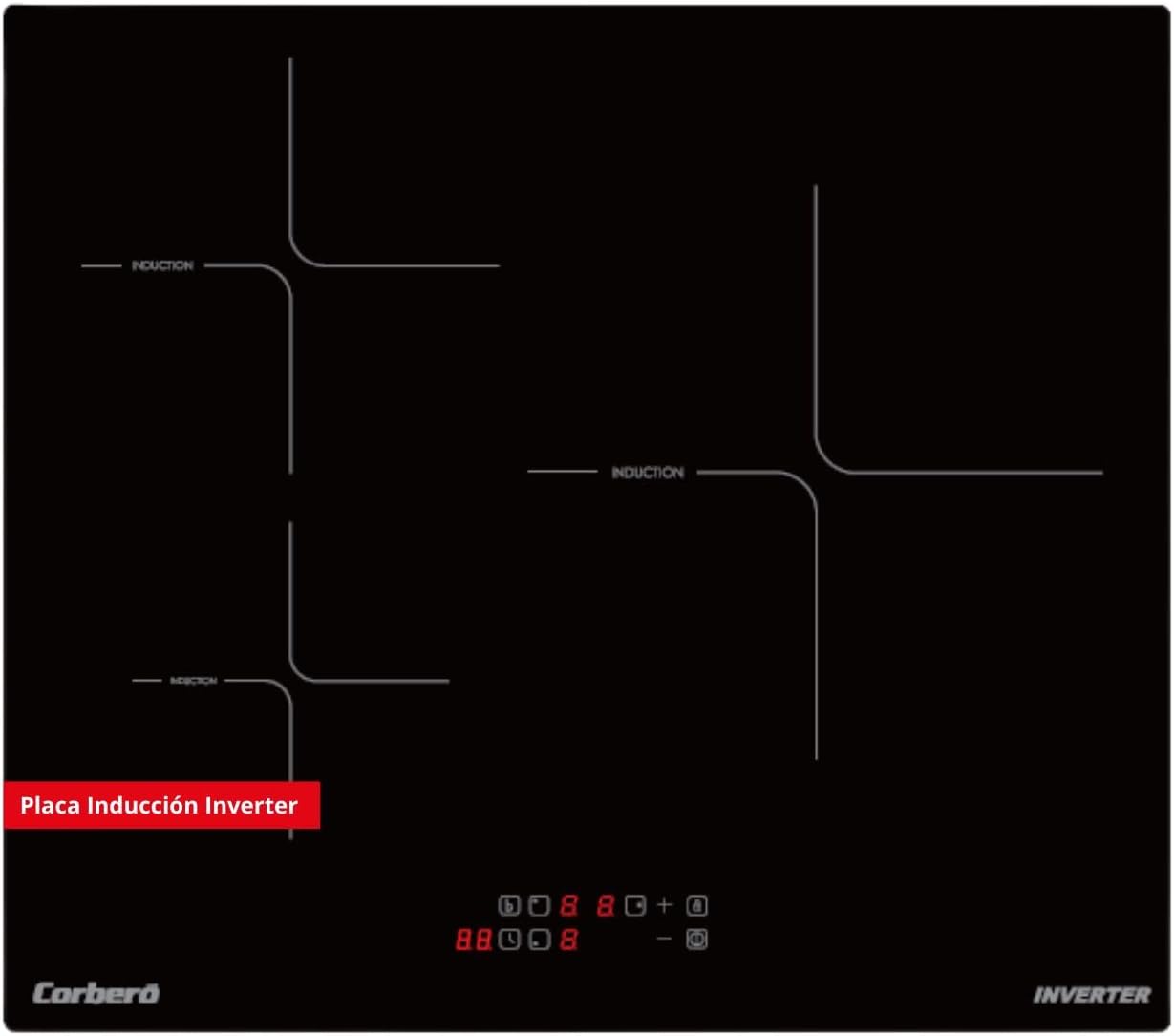 Corberó - Placa de Inducción | CCIM3662 | 60cm | 3 Zonas | 6200W | 3 Zonas de Cocción | Zona Extra Grande 29 cm | Control Táctil | Booster| Temporizador | Bloqueo seguridad | Lineas Blancas
