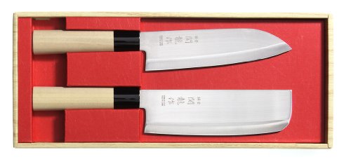 Set de couteaux japonais Sekiryu, Set de deux pièces incl. une pierre à aiguiser japonaise #800