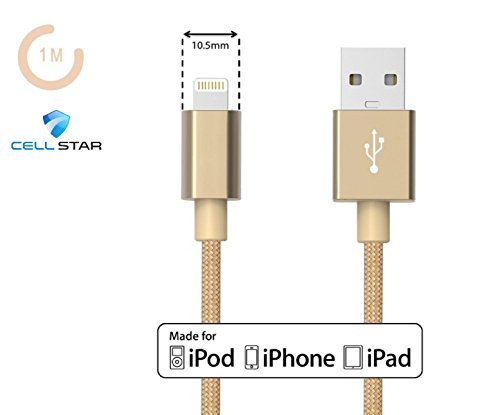 Apple Lightning Kabel Apple Ladekabel Micro USB [Apple MFI zertifiziert]CELL STAR Lightning Kabel Ladekabel 3ft 1m USB 2.0 Smartphones Datenkabel A 8 Pin iPhone 6s 6 Plus 6 5s iPad Air mini iPod touch 5 iPod nano 7 Charging Cable GOLD - 4