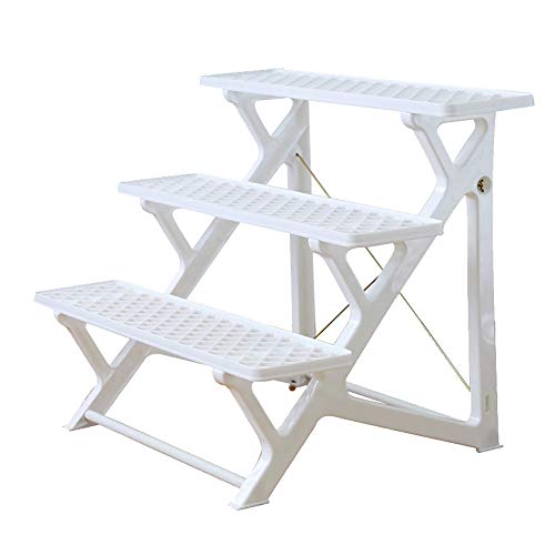 Preisvergleich Produktbild LIPAI Blumenstandbalkon, Der Topfhalterung Pflanzt Blumentopfplastikblumenstandplatz DreistöCkiger Terrassenschritt-Blumentopfhalter Weiß 76 * 54 * 60 cm
