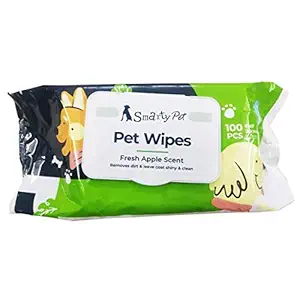Smarty Pet Wet Pet Wipes for Puppies, Cat, Dog, & Pets with Fresh Apple 100 Wipes (6
